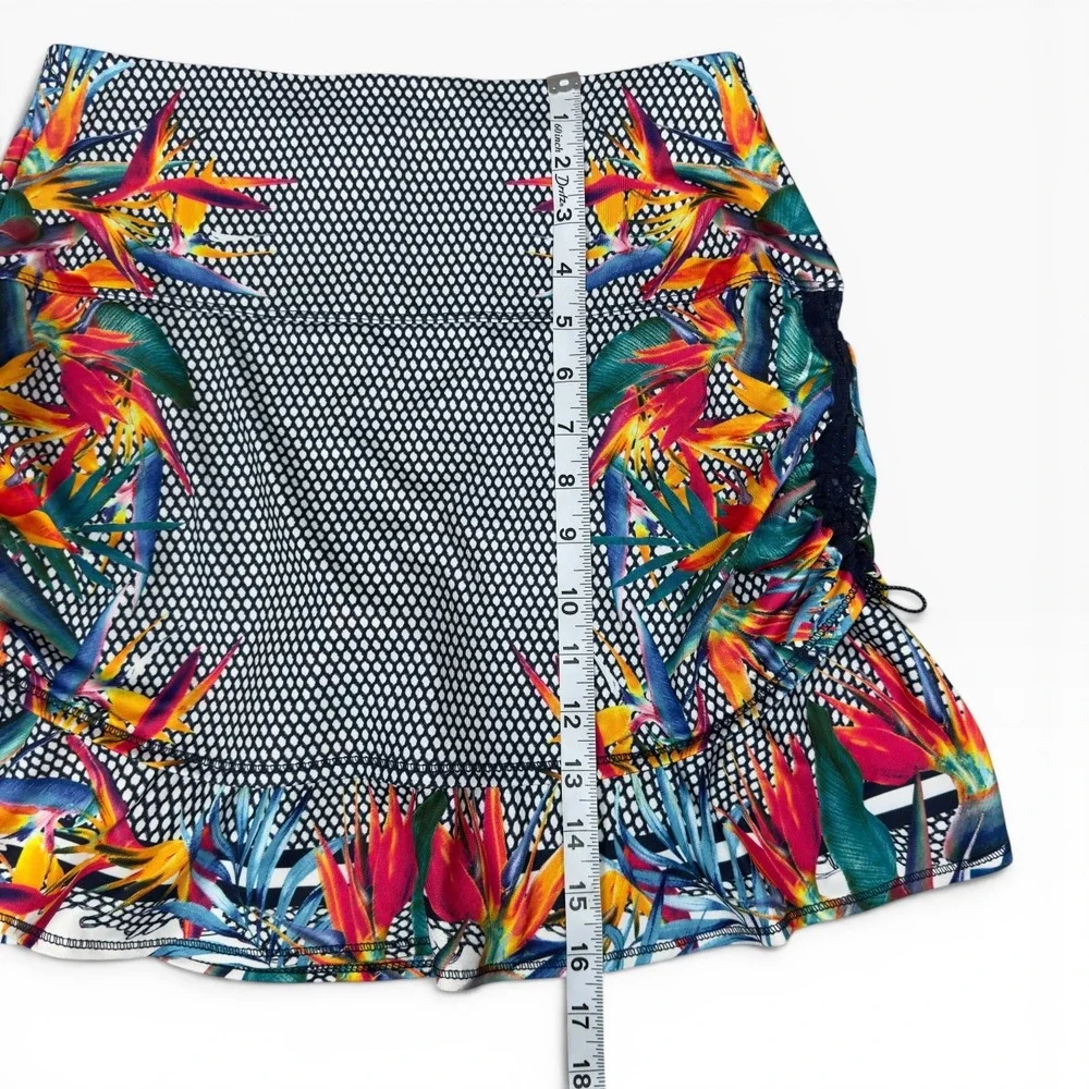 Lucky in Love Copa Ruched Tennis Skort Small Multicolor Floral Bird of Paradise